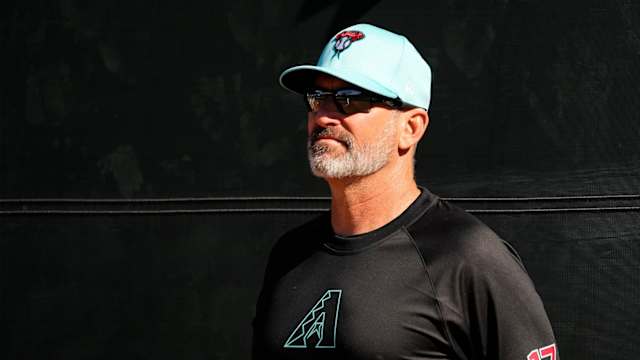 Arizona Diamondbacks manager Torey Lovullo (17) watches his team work out at Salt River Fields.